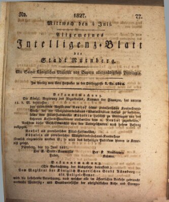 Allgemeines Intelligenz-Blatt der Stadt Nürnberg Mittwoch 4. Juli 1827