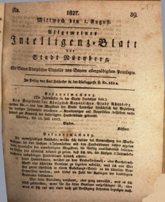 Allgemeines Intelligenz-Blatt der Stadt Nürnberg Mittwoch 1. August 1827