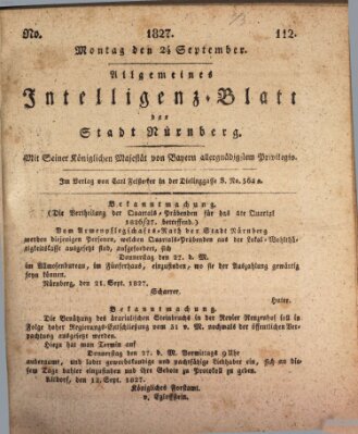 Allgemeines Intelligenz-Blatt der Stadt Nürnberg Montag 24. September 1827