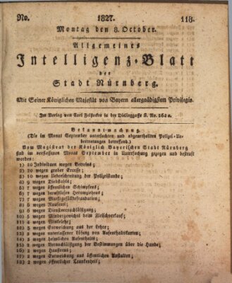 Allgemeines Intelligenz-Blatt der Stadt Nürnberg Montag 8. Oktober 1827