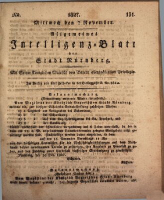 Allgemeines Intelligenz-Blatt der Stadt Nürnberg Mittwoch 7. November 1827