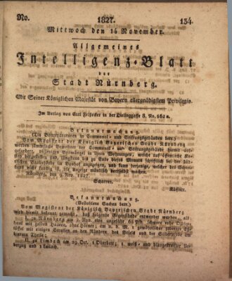 Allgemeines Intelligenz-Blatt der Stadt Nürnberg Mittwoch 14. November 1827