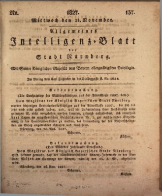 Allgemeines Intelligenz-Blatt der Stadt Nürnberg Mittwoch 21. November 1827