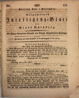 Allgemeines Intelligenz-Blatt der Stadt Nürnberg Freitag 7. Dezember 1827