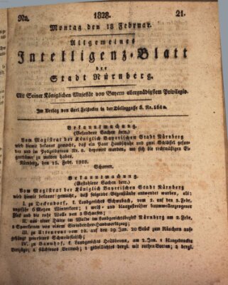 Allgemeines Intelligenz-Blatt der Stadt Nürnberg Montag 18. Februar 1828