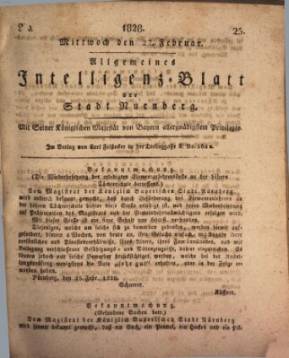 Allgemeines Intelligenz-Blatt der Stadt Nürnberg Mittwoch 27. Februar 1828