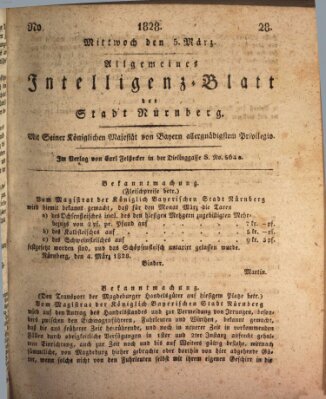 Allgemeines Intelligenz-Blatt der Stadt Nürnberg Mittwoch 5. März 1828