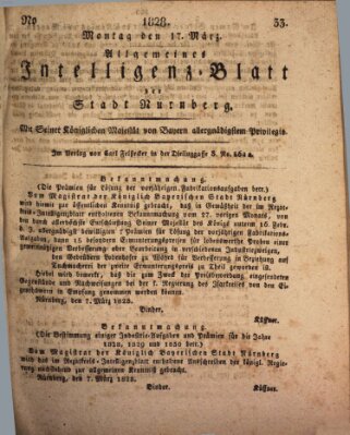 Allgemeines Intelligenz-Blatt der Stadt Nürnberg Montag 17. März 1828