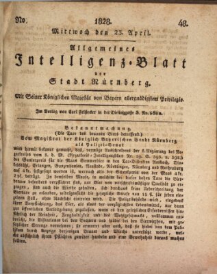 Allgemeines Intelligenz-Blatt der Stadt Nürnberg Mittwoch 23. April 1828