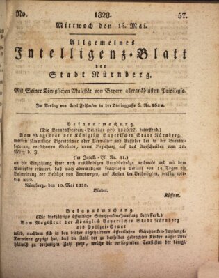 Allgemeines Intelligenz-Blatt der Stadt Nürnberg Mittwoch 14. Mai 1828