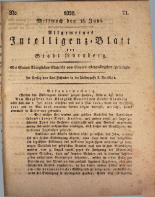 Allgemeines Intelligenz-Blatt der Stadt Nürnberg Mittwoch 18. Juni 1828