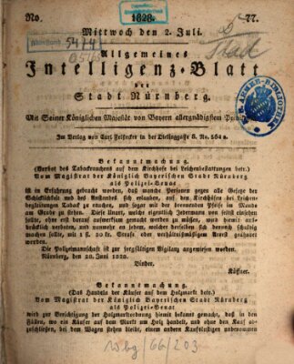 Allgemeines Intelligenz-Blatt der Stadt Nürnberg Mittwoch 2. Juli 1828