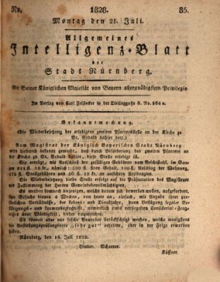 Allgemeines Intelligenz-Blatt der Stadt Nürnberg Montag 21. Juli 1828