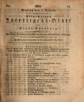 Allgemeines Intelligenz-Blatt der Stadt Nürnberg Montag 4. August 1828