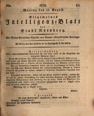 Allgemeines Intelligenz-Blatt der Stadt Nürnberg Montag 11. August 1828