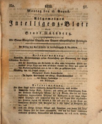 Allgemeines Intelligenz-Blatt der Stadt Nürnberg Montag 18. August 1828