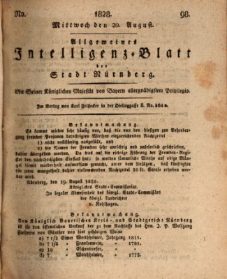 Allgemeines Intelligenz-Blatt der Stadt Nürnberg Mittwoch 20. August 1828