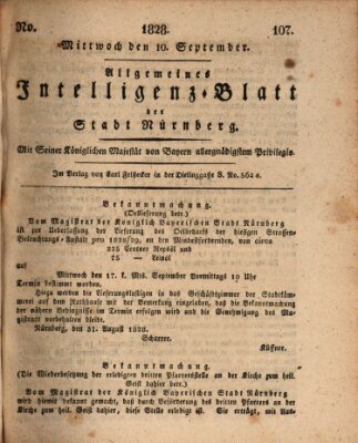 Allgemeines Intelligenz-Blatt der Stadt Nürnberg Mittwoch 10. September 1828