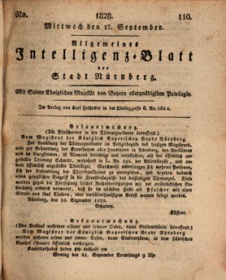 Allgemeines Intelligenz-Blatt der Stadt Nürnberg Mittwoch 17. September 1828