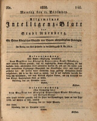 Allgemeines Intelligenz-Blatt der Stadt Nürnberg Montag 15. Dezember 1828