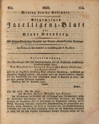 Allgemeines Intelligenz-Blatt der Stadt Nürnberg Montag 29. Dezember 1828