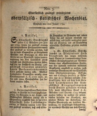 Churfürstlich gnädigst privilegirtes oberpfälzisch-staatistisches Wochenblat (Oberpfälzisches Wochenblat) Donnerstag 16. Januar 1794