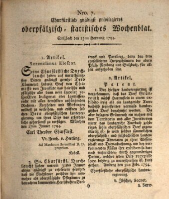 Churfürstlich gnädigst privilegirtes oberpfälzisch-staatistisches Wochenblat (Oberpfälzisches Wochenblat) Donnerstag 13. Februar 1794