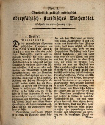 Churfürstlich gnädigst privilegirtes oberpfälzisch-staatistisches Wochenblat (Oberpfälzisches Wochenblat) Donnerstag 20. Februar 1794