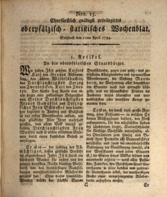 Churfürstlich gnädigst privilegirtes oberpfälzisch-staatistisches Wochenblat (Oberpfälzisches Wochenblat) Donnerstag 10. April 1794