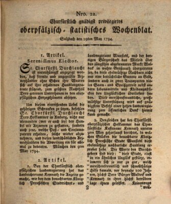 Churfürstlich gnädigst privilegirtes oberpfälzisch-staatistisches Wochenblat (Oberpfälzisches Wochenblat) Donnerstag 29. Mai 1794