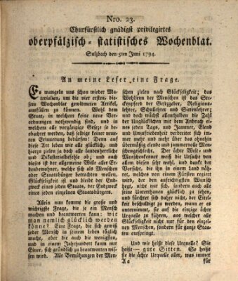 Churfürstlich gnädigst privilegirtes oberpfälzisch-staatistisches Wochenblat (Oberpfälzisches Wochenblat) Donnerstag 5. Juni 1794