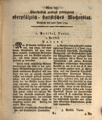 Churfürstlich gnädigst privilegirtes oberpfälzisch-staatistisches Wochenblat (Oberpfälzisches Wochenblat) Donnerstag 19. Juni 1794