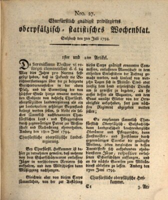 Churfürstlich gnädigst privilegirtes oberpfälzisch-staatistisches Wochenblat (Oberpfälzisches Wochenblat) Donnerstag 3. Juli 1794