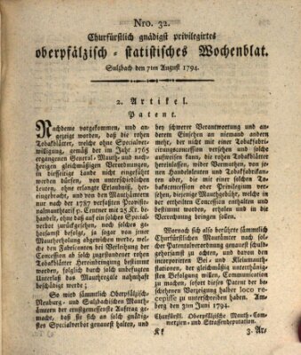 Churfürstlich gnädigst privilegirtes oberpfälzisch-staatistisches Wochenblat (Oberpfälzisches Wochenblat) Donnerstag 7. August 1794