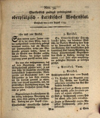 Churfürstlich gnädigst privilegirtes oberpfälzisch-staatistisches Wochenblat (Oberpfälzisches Wochenblat) Donnerstag 21. August 1794