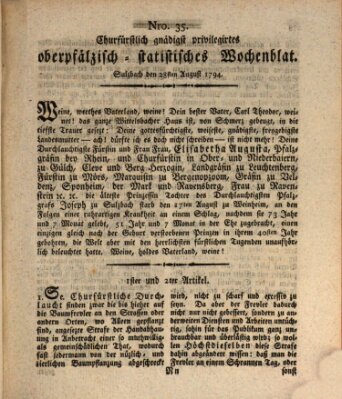 Churfürstlich gnädigst privilegirtes oberpfälzisch-staatistisches Wochenblat (Oberpfälzisches Wochenblat) Sonntag 28. September 1794