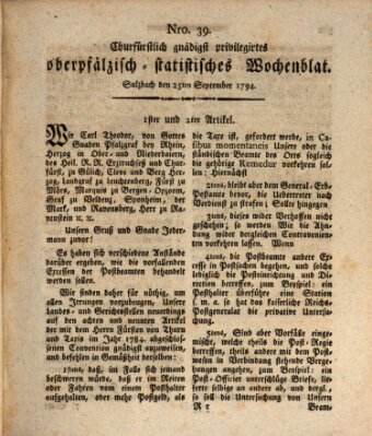 Churfürstlich gnädigst privilegirtes oberpfälzisch-staatistisches Wochenblat (Oberpfälzisches Wochenblat) Donnerstag 25. September 1794