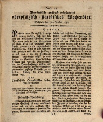 Churfürstlich gnädigst privilegirtes oberpfälzisch-staatistisches Wochenblat (Oberpfälzisches Wochenblat) Donnerstag 9. Oktober 1794