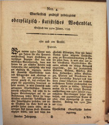 Churfürstlich gnädigst privilegirtes oberpfälzisch-staatistisches Wochenblat (Oberpfälzisches Wochenblat) Donnerstag 22. Januar 1795