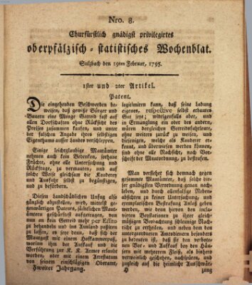 Churfürstlich gnädigst privilegirtes oberpfälzisch-staatistisches Wochenblat (Oberpfälzisches Wochenblat) Donnerstag 19. Februar 1795