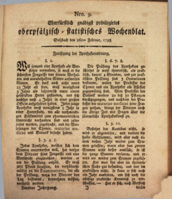 Churfürstlich gnädigst privilegirtes oberpfälzisch-staatistisches Wochenblat (Oberpfälzisches Wochenblat) Donnerstag 26. Februar 1795