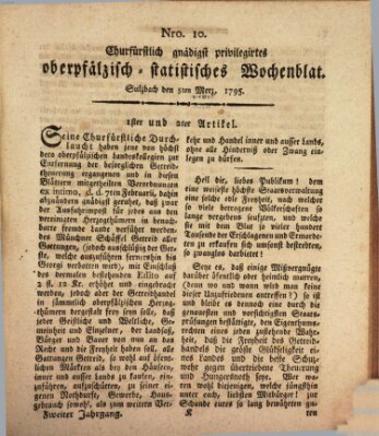 Churfürstlich gnädigst privilegirtes oberpfälzisch-staatistisches Wochenblat (Oberpfälzisches Wochenblat) Donnerstag 5. März 1795