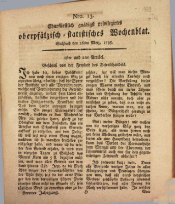 Churfürstlich gnädigst privilegirtes oberpfälzisch-staatistisches Wochenblat (Oberpfälzisches Wochenblat) Donnerstag 26. März 1795