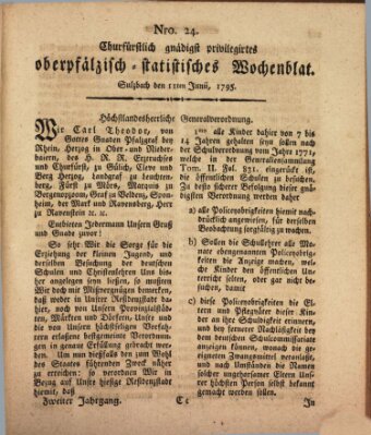 Churfürstlich gnädigst privilegirtes oberpfälzisch-staatistisches Wochenblat (Oberpfälzisches Wochenblat) Donnerstag 11. Juni 1795