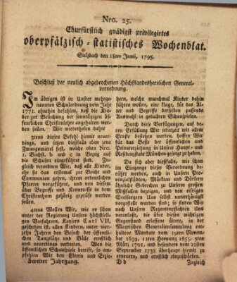 Churfürstlich gnädigst privilegirtes oberpfälzisch-staatistisches Wochenblat (Oberpfälzisches Wochenblat) Donnerstag 18. Juni 1795