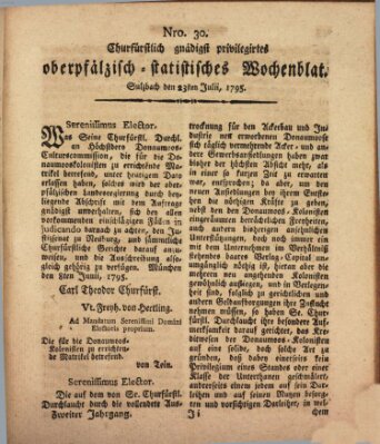 Churfürstlich gnädigst privilegirtes oberpfälzisch-staatistisches Wochenblat (Oberpfälzisches Wochenblat) Donnerstag 23. Juli 1795