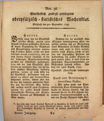 Churfürstlich gnädigst privilegirtes oberpfälzisch-staatistisches Wochenblat (Oberpfälzisches Wochenblat) Donnerstag 3. September 1795