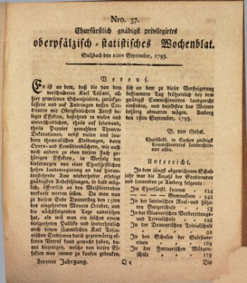 Churfürstlich gnädigst privilegirtes oberpfälzisch-staatistisches Wochenblat (Oberpfälzisches Wochenblat) Donnerstag 10. September 1795