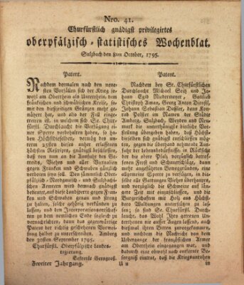 Churfürstlich gnädigst privilegirtes oberpfälzisch-staatistisches Wochenblat (Oberpfälzisches Wochenblat) Donnerstag 8. Oktober 1795