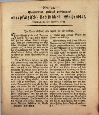 Churfürstlich gnädigst privilegirtes oberpfälzisch-staatistisches Wochenblat (Oberpfälzisches Wochenblat) Donnerstag 15. Oktober 1795